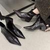 French retro high-end fashion short boots winter versatile temperament thin boots pointed thick heel short boots