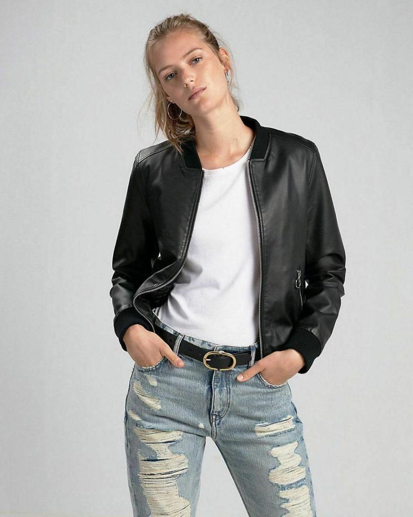 Noora Handmade Women's Black Genuine Leather Bomber Jacket, Women's Black Rib Style Motorcycle Bomber Jacket, Women Leather Jacket, Gift For Her