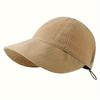 Women's Wide Brim Sun Hat, Hiking Solid Color Hat, Adjustable Drawstring Outdoor Beach Sunshade Hat, Foldable Ponytail Cap