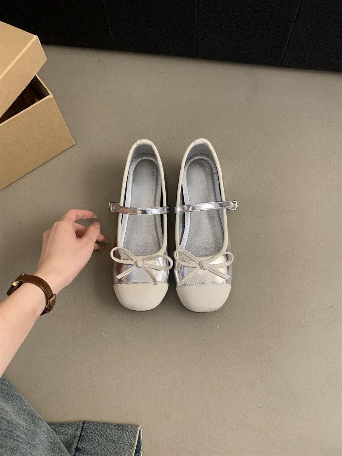 

Женские туфли с толстой подошвой, увеличивающие рост, с неглубокой горловиной, женские весенне-осенние новые французские нежные феи, ветер балета Мэри Джа 35 серебряный