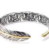 Vintage Carved Pattern Feather Bangle Bracelet Creative Design Opening Adjustable Men And Women'S Models