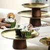 Stainless Steel Table Plates Kitchen Fruit Bowl With Wooden Base   Cake Plate Candy Bread Dessert Snack Tea Tray Tableware