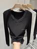 Women's V-Neck Lace Patchwork Velvet Long Sleeve Slimming Winter Top