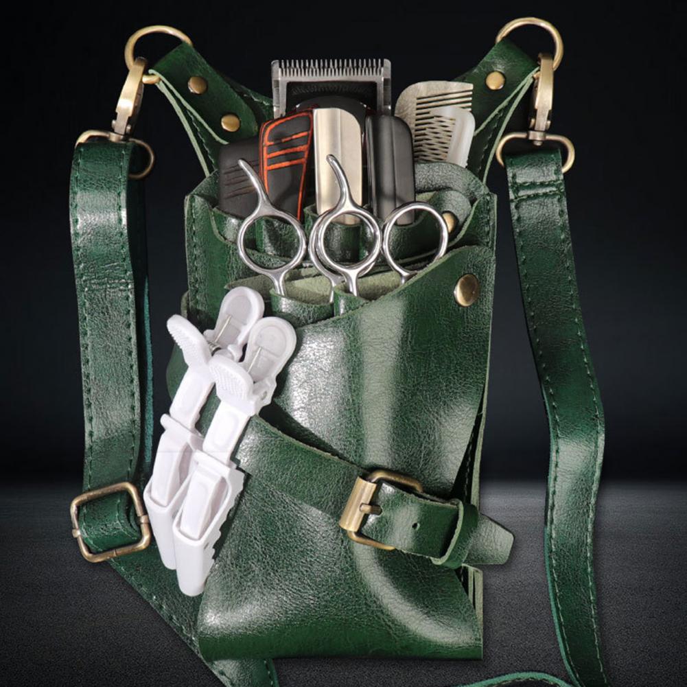 Hair Scissor Bag 7 Slots Faux Leather Hair Scissor Bag Clips Bag Hairdressing Barber Scissor Holster Pouch Holder Case With Belt