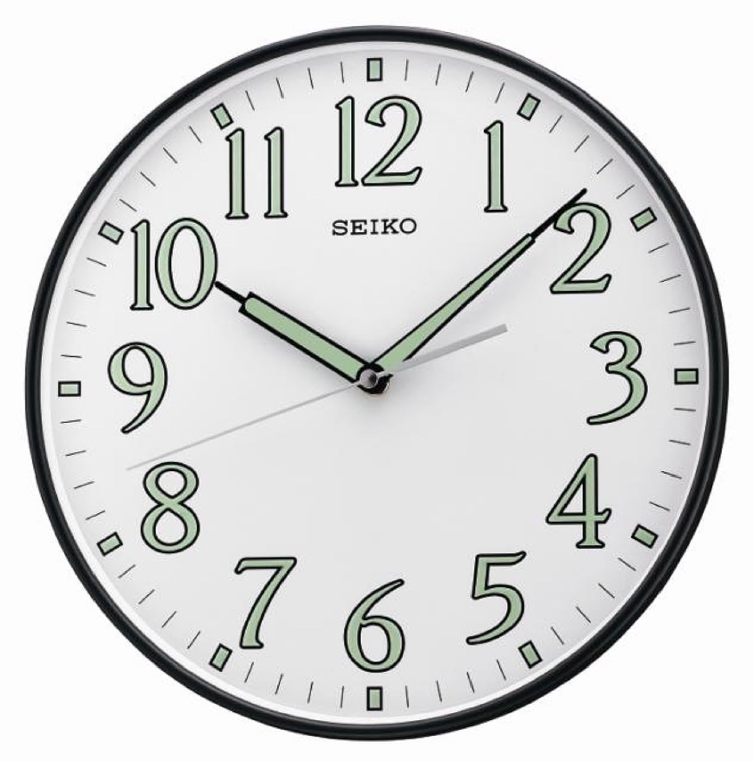 Seiko cm Wall Clock with Black Frame and Luminous Numbering 30.5 белый