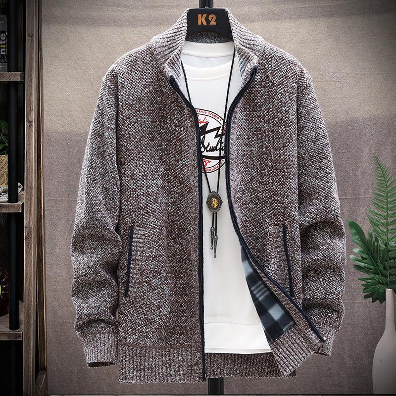 Men's Fleece-Lined Hooded Jacket: Autumn & Winter Warm Knit Cardigan, Loose Fit, Plus Size Sweater