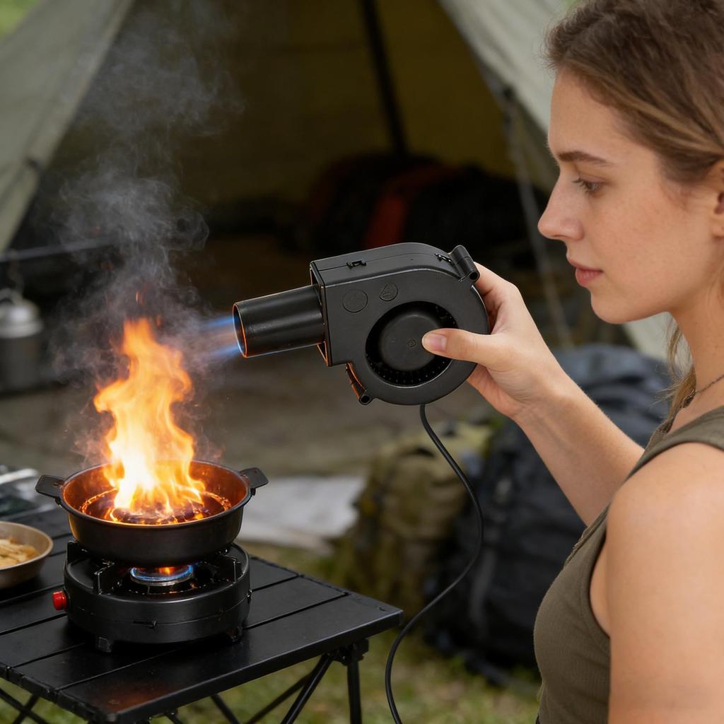 12V Adjustable Inflatable BBQ Fan with Variable Speed Controller BBQ Air Blower for Wood Stove Fireplace Grill Barbecue