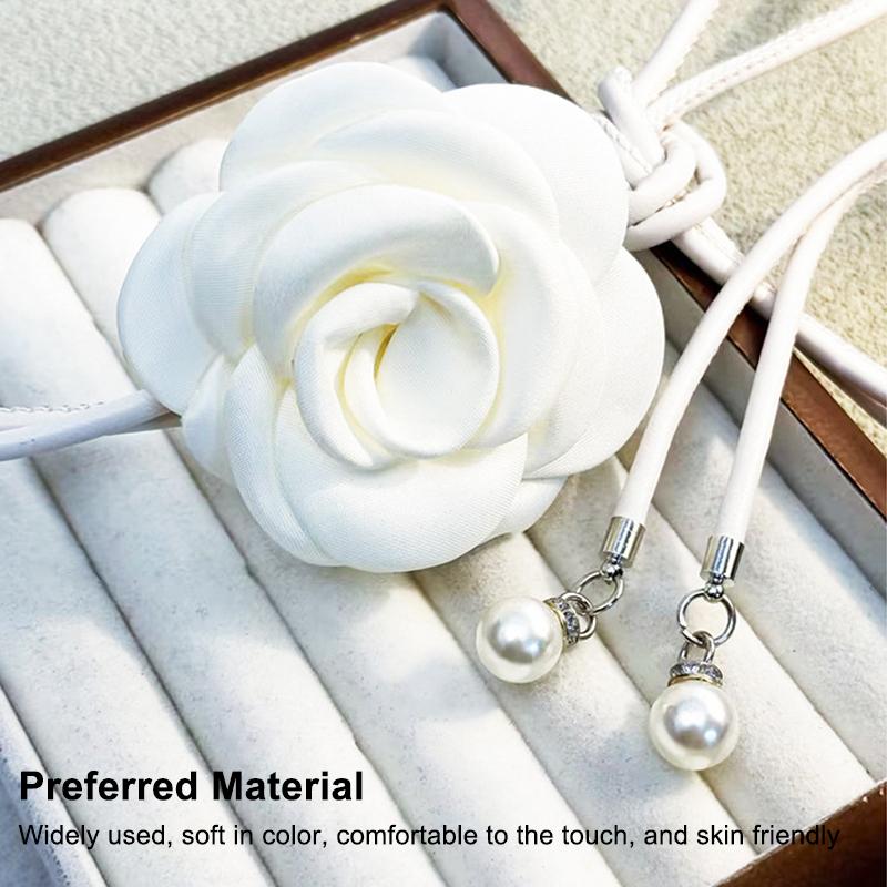 Camellia Flower Leather Rope Waist Chain For Women Thin Belt Sweet Knot Waistband Fashion Clothes Dress Decorative Girdles Strap