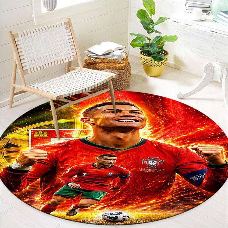 CR7 Cristiano Ronaldo Round Area Rug,Carpet Rug for Living Room Bedroom Sofa Playroom Decor,Non-slip Floor Mat