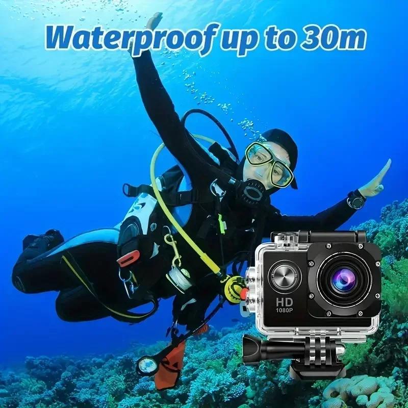 Full HD 1080P Waterproof Sports Camera - 2.0 Inch Mini Camcorder with Accessories for GoPro Style Action Recording