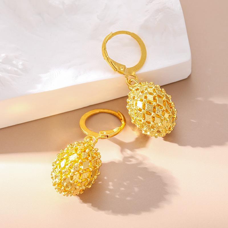 Vintage Metal Hollow Ball Drop Earrings Elegant Women's Classic Creative Hollow Ball Zircon Party Gift Accessories