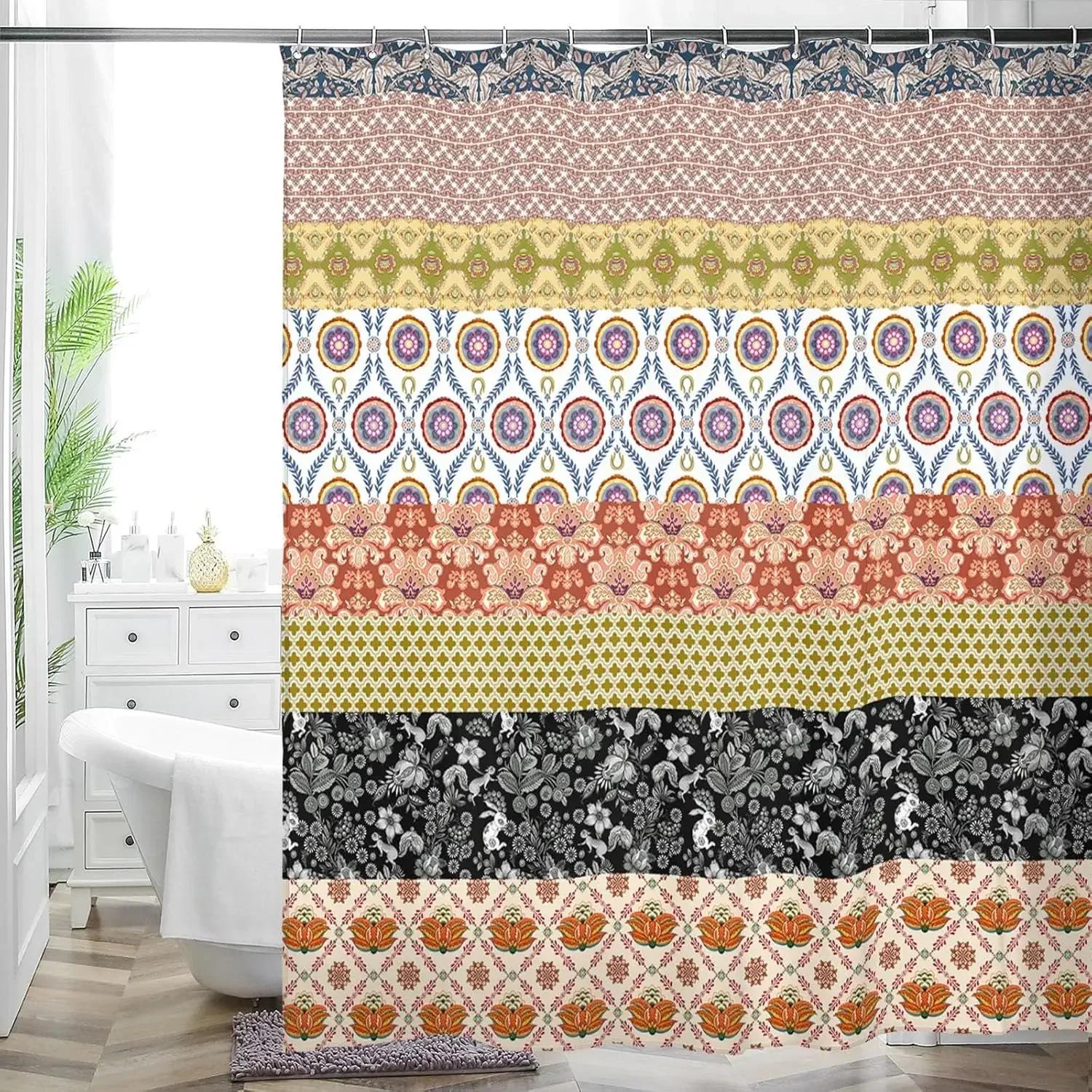 

Многоцветное Цветочное Искусство Цветочный Занавеска для Душа Ванной Комнаты Декоративная Водонепроницаемая Моющаяся Занавеска для Душа 90X180CM