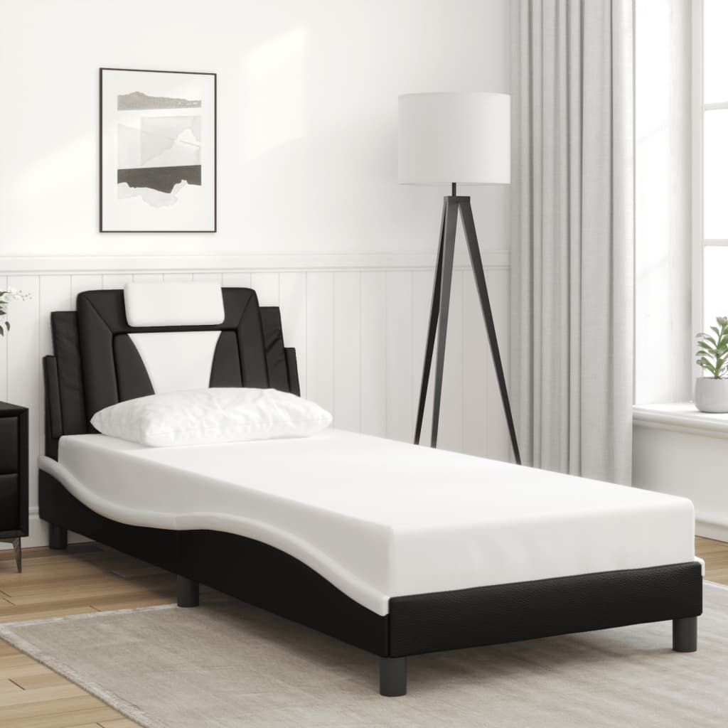 Vidaxl LED Bed Frame, Black-White, 80X200 Cm, Faux Leather