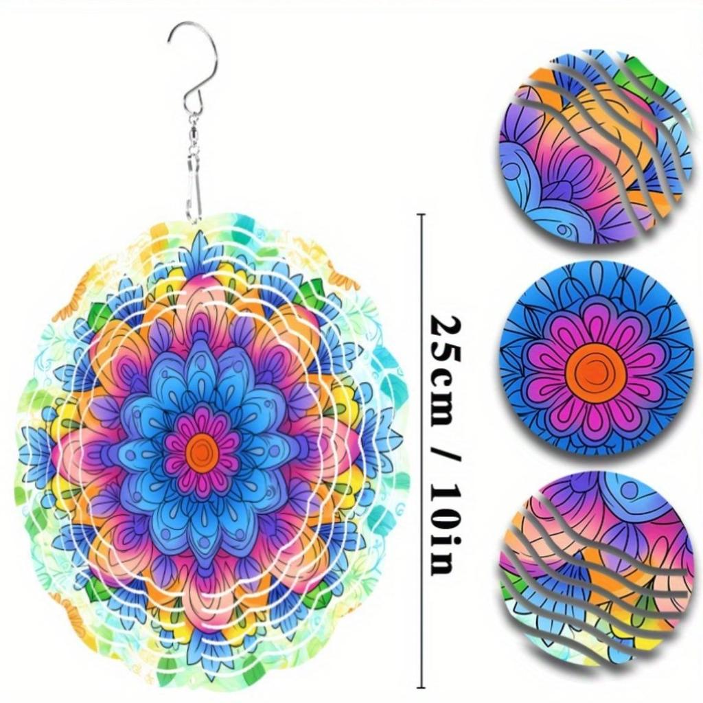 3D Mandala Flower Wind Chime Vibrant Metal Hanging Decor for Indoor Outdoor Window Garden Patio Balcony All Season Gift