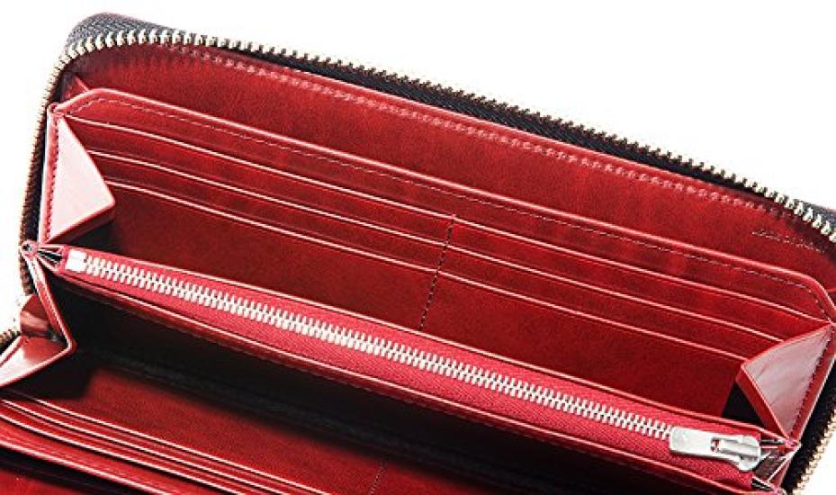 Bridle Leather Luga Shoulder Long Wallet Round Zipper Bundle Wallet Leather Day Gift Present Birthday Boyfriend Black X Red 6270 [Cypris] & Father's