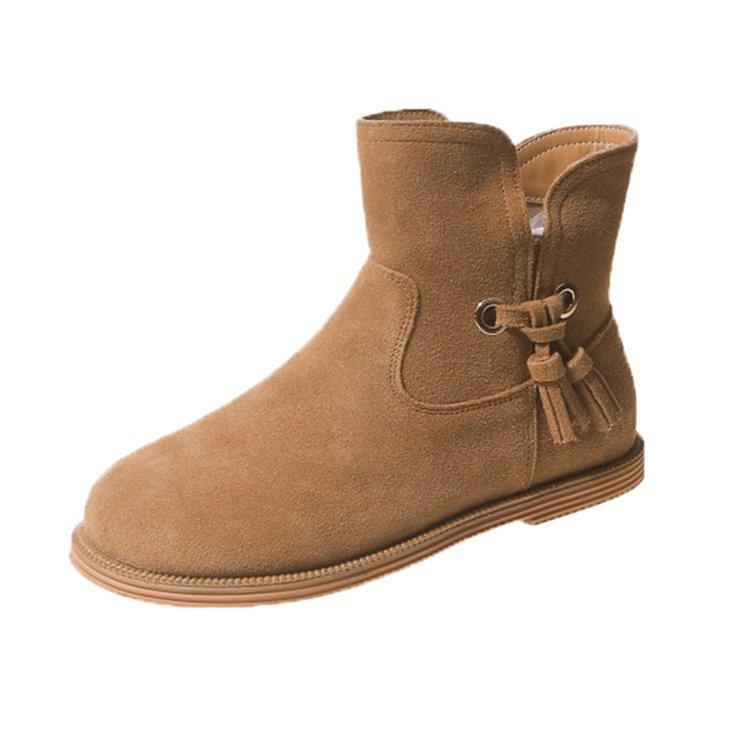 Autumn Winter Short-tube Women Tassel Ankle Boots Outdoor Slip-on Non-slip Casual Boots Women's Shoes Fashion Flat Femmes Boots