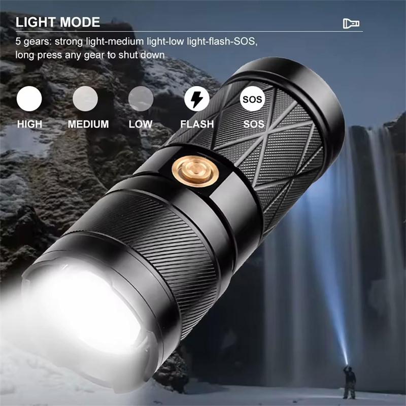 Mini LED Flashlight Portable USB Rechargeable Telescopic Zoom High Brightness LED Torch for Outdoor Camping