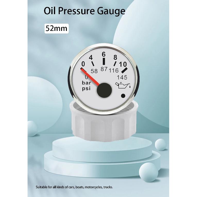 RHAXEL 52mm (2'') Oil Pressure Gauge 0-5Bar 0-73Psi 0-10Bar 0-145Psi for Car RV Yachts with Alarm Red Backlight 12Volt 24Volt