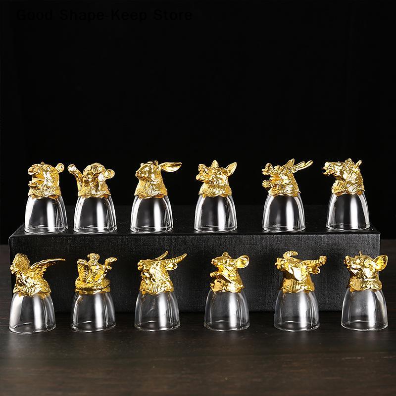 12Pcs Zodiac Liquor Wine Glass Set Small Household Wine Glasses Hip Flasks Imitation Drinkware Exquisite Gift Set