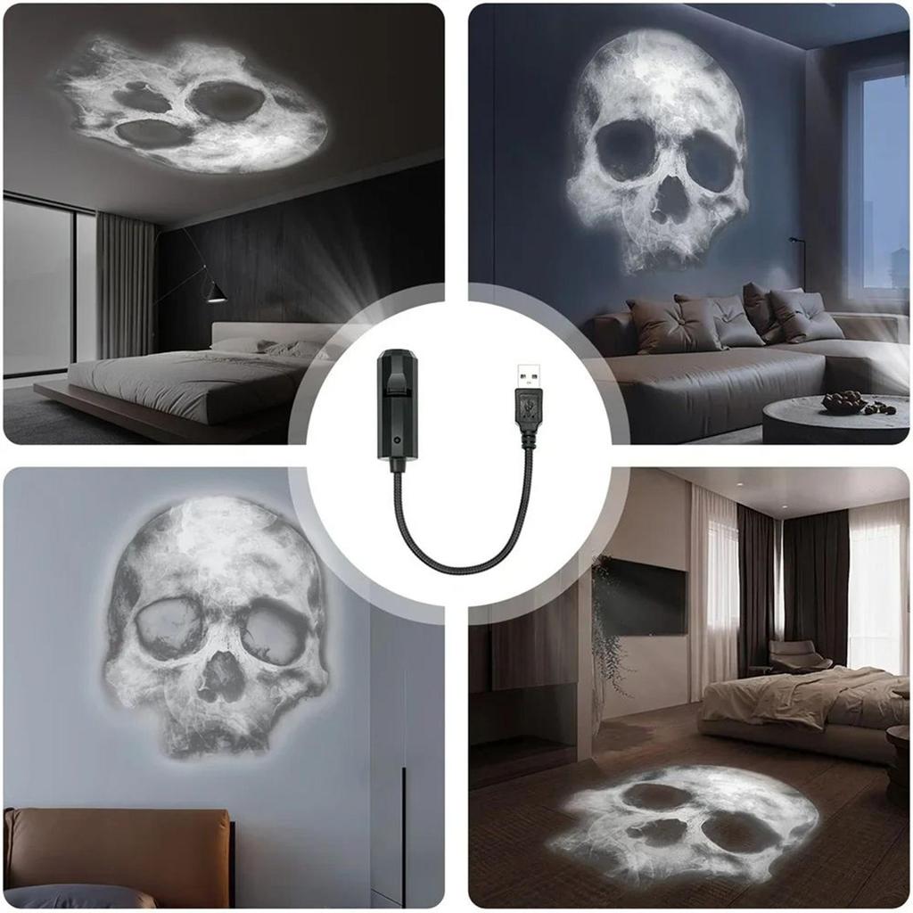 Magnetic Halloween Skull Projector Lamp 3 Modes Scary Handprint grimace Skull shaped LED Night Light USB Rotatable Projector