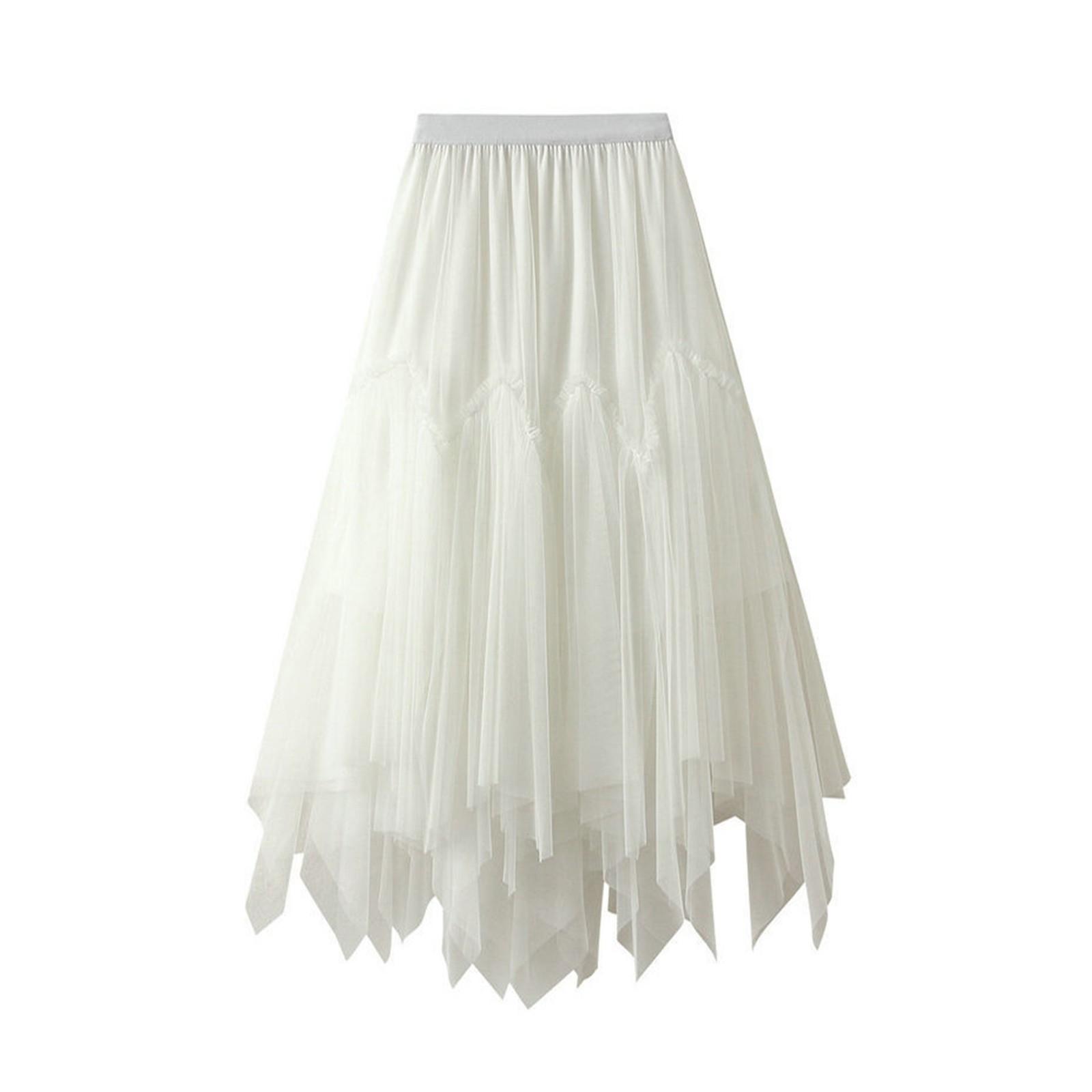 

Женская модная повседневная однотонная юбка с высокой талией и оборками из сетки длиной до пола One Size белый