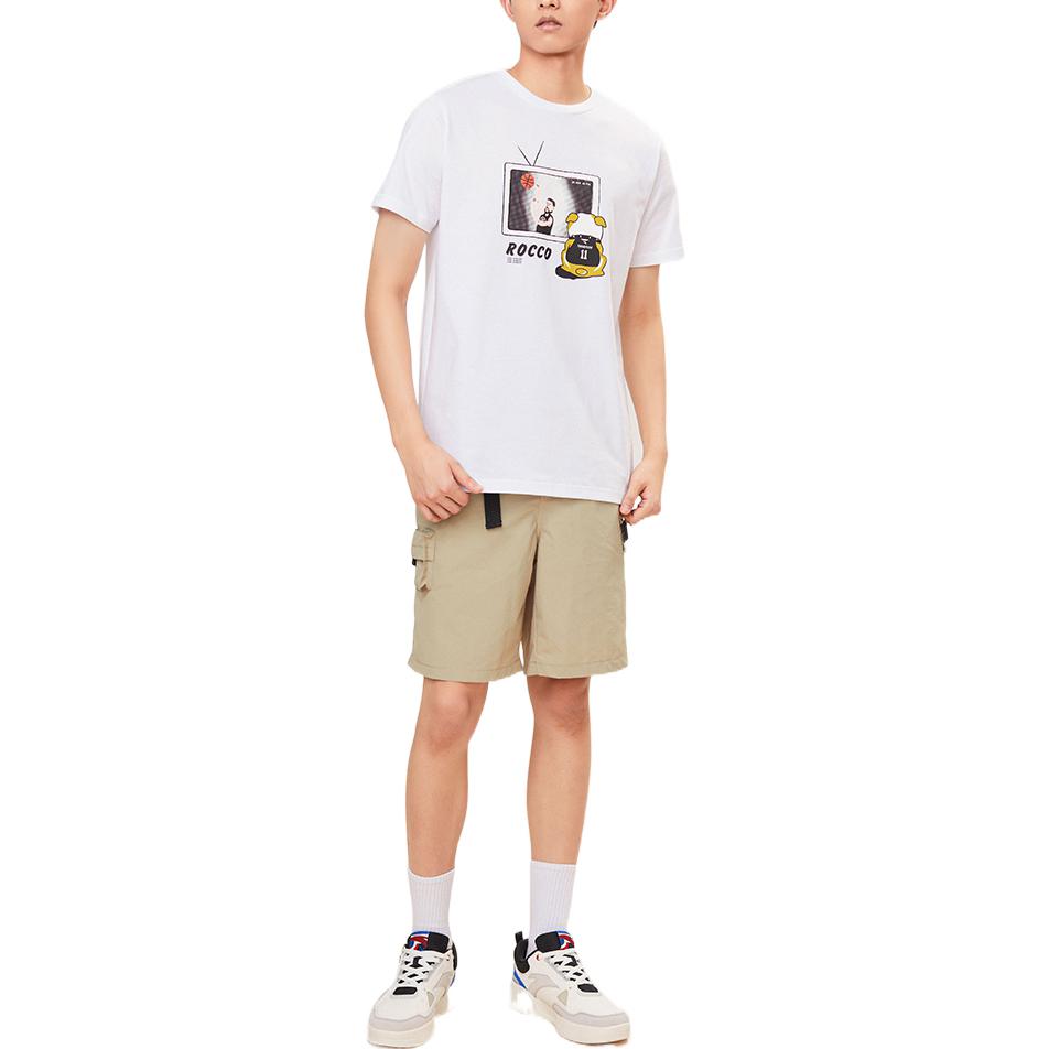 Anta Pure Color Pattern Print Round Neck Short Sleeve Fitted Straight T-Shirt Men Tops White 152221114-1