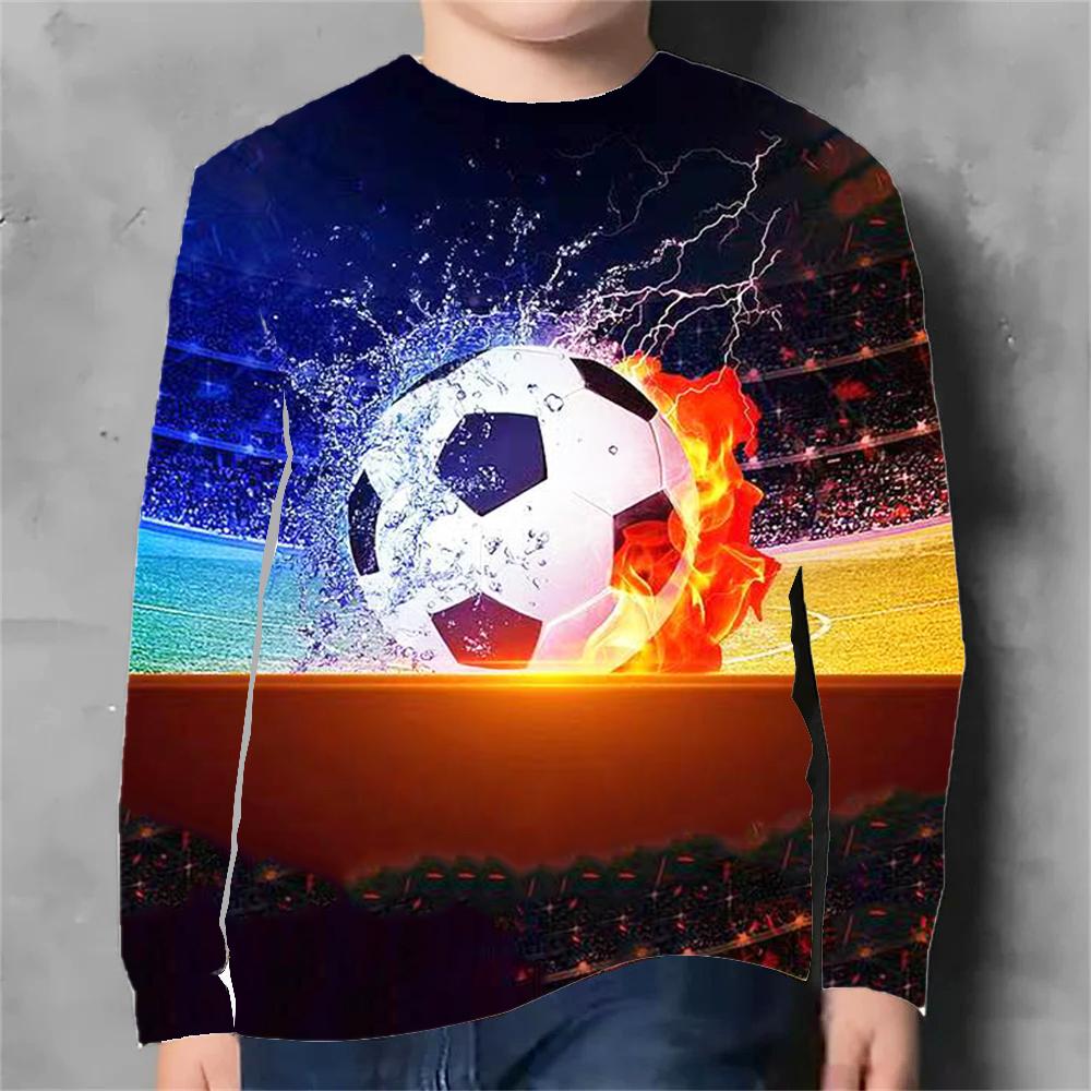 Frühlings- und Herbst-Rundhals-Oberteil mit 3D-Druck-Fußballmuster, modisch, lässig, langärmelig, Kinder-Jungen-T-Shirts
