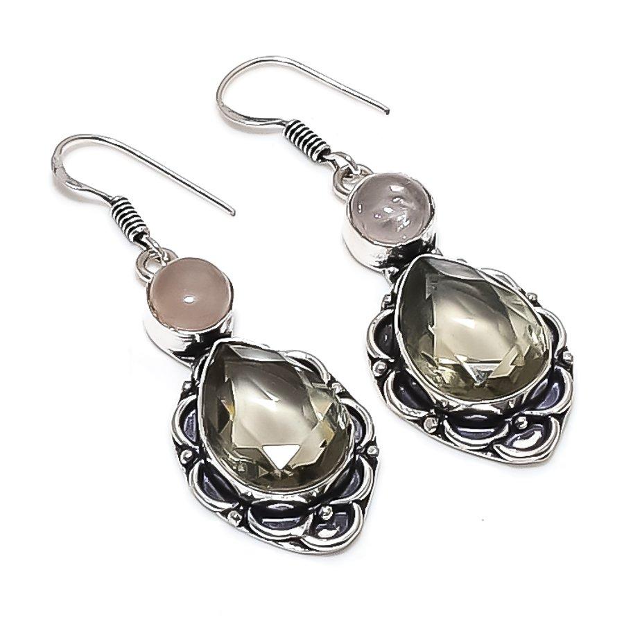 Natural Smoky Topaz, Quartz 925 Sterling Silver Jewelry Earring 2.09" A8V70