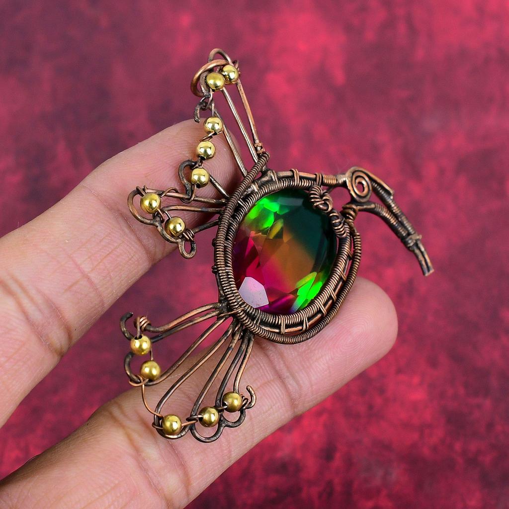 Faceted Multi Tourmaline Pendant Copper Wire Wrapped Bird Pendant Gemstone Pendant Handmade Copper Jewelry Gift for Women Birthstone Pendant