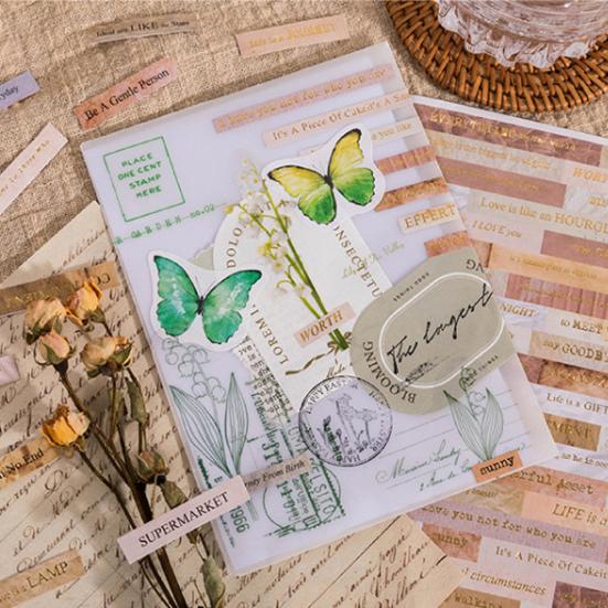 4 ks/sáček Papírové samolepky Proces ražení Retro Jemná rytina Pohodlná samolepicí dekorace 3 styly Anglické písmeno Samolepky na scrapbooking Dívka