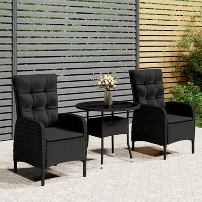 Vidaxl 3-Piece Garden Bistro Furniture Set, Poly Rattan, Black
