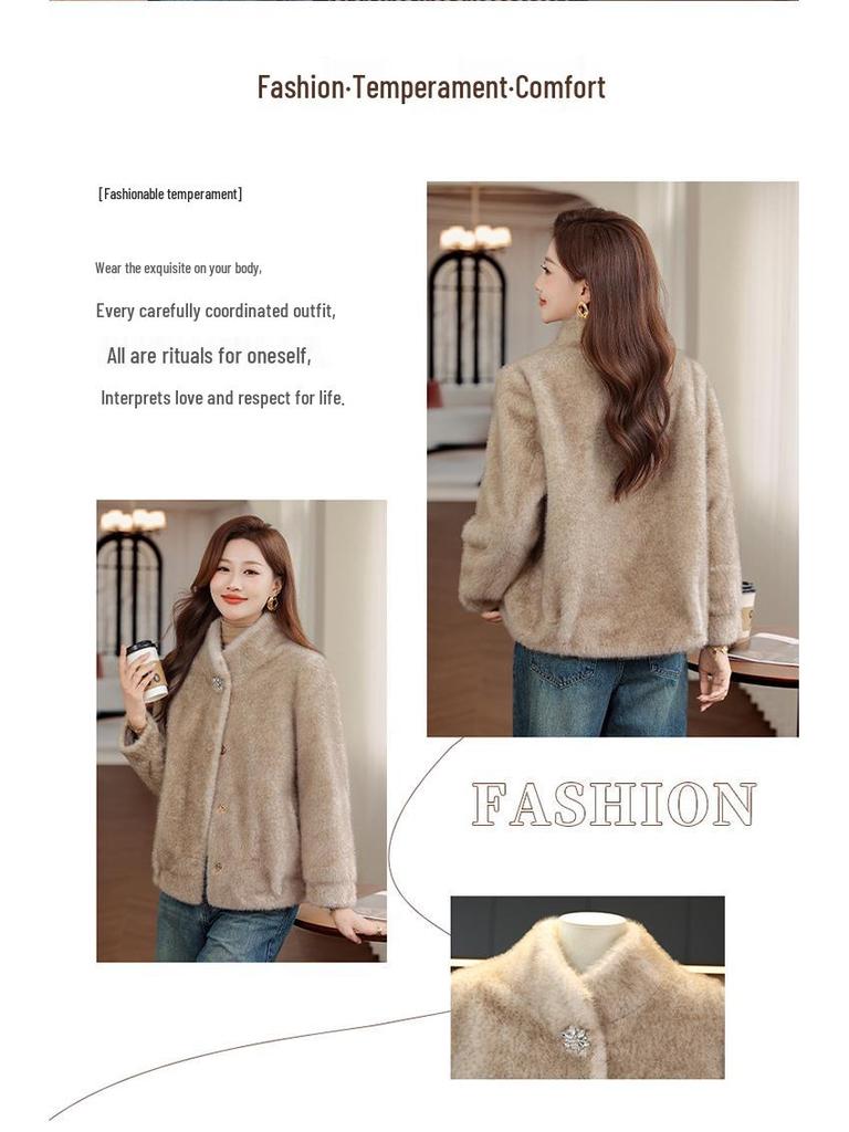 Noble Lady Winter Plush Faux Fur Coat for Middle-aged & Elderly Women