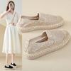 Lace breathable fisherman shoes women's 2025 summer new linen woven hollow loafers casual flat shoes