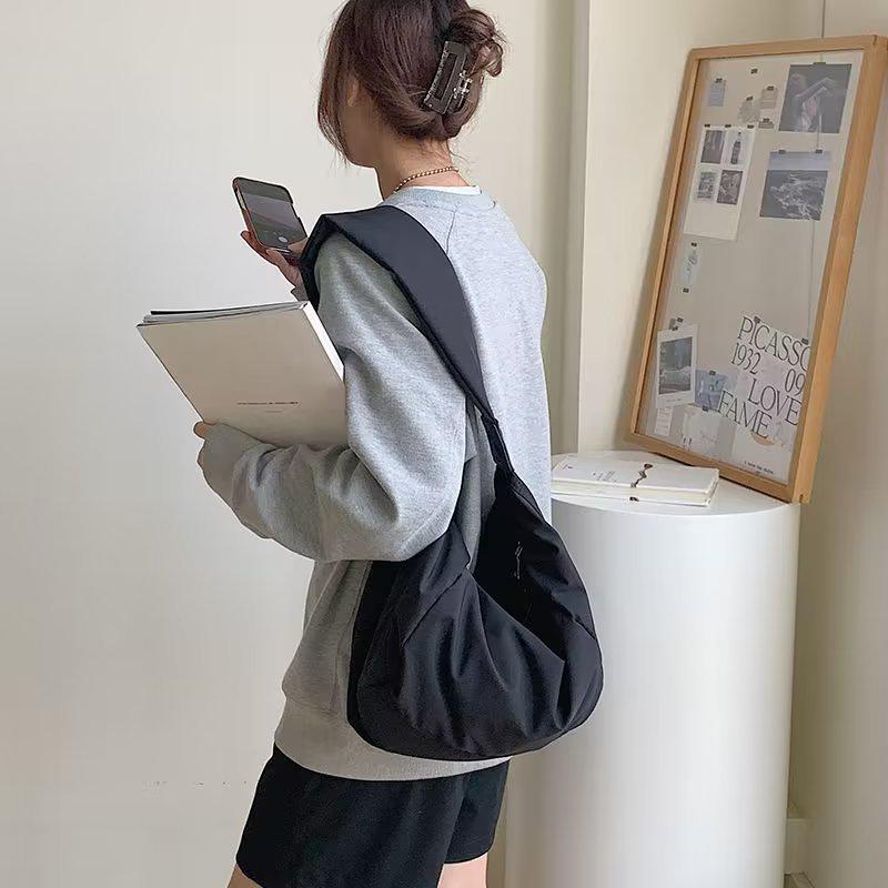 Korean Canvas Crossbody Bag for Women - Wide Strap, Niche Design, Pleated Dumpling Style