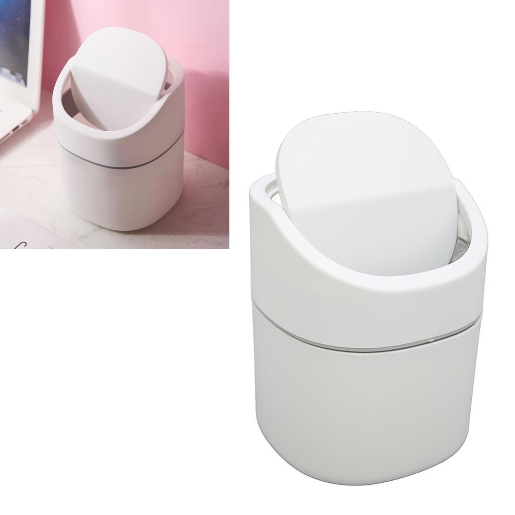 Desktop Garbage Can Button Flip Cover Reduce Odor Trash Debris Collector Can 2L Capacity