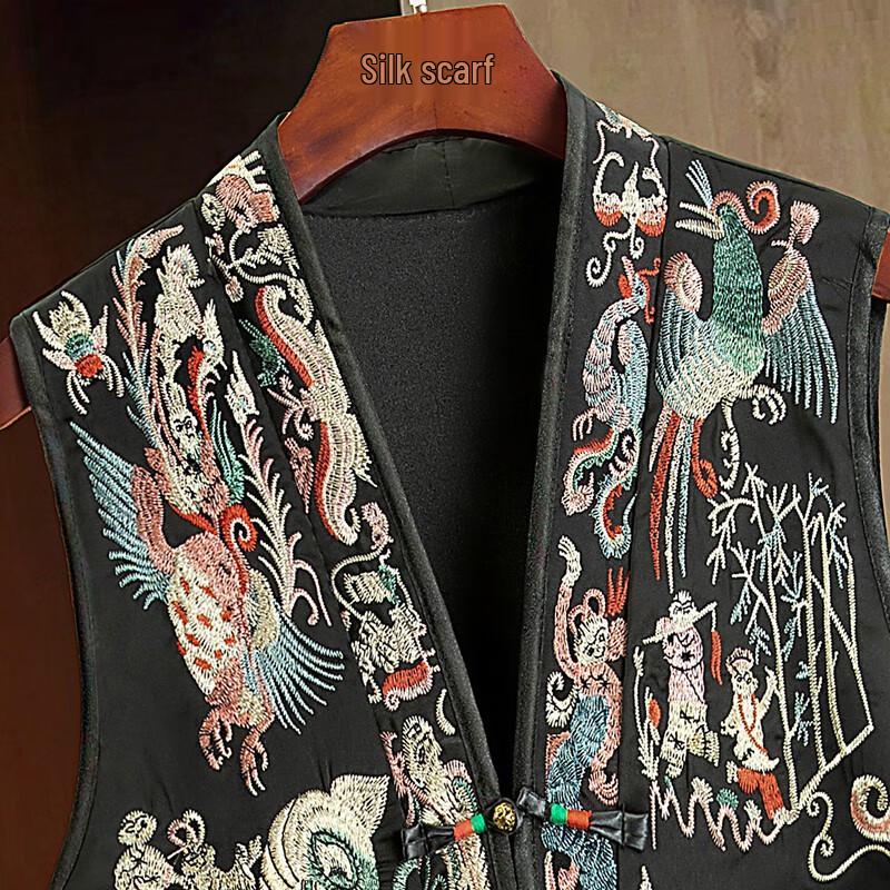 Women's New Chinese Style Embroidered V-Neck Vest with Frog Buttons