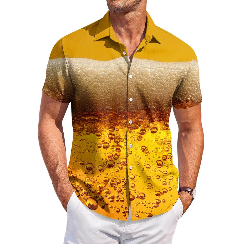 Herren Casual Kurzarm Hemd mit Knöpfen Oktoberfest Bierfest Aufdruck Leicht Atmungsaktiv Sommerhemd