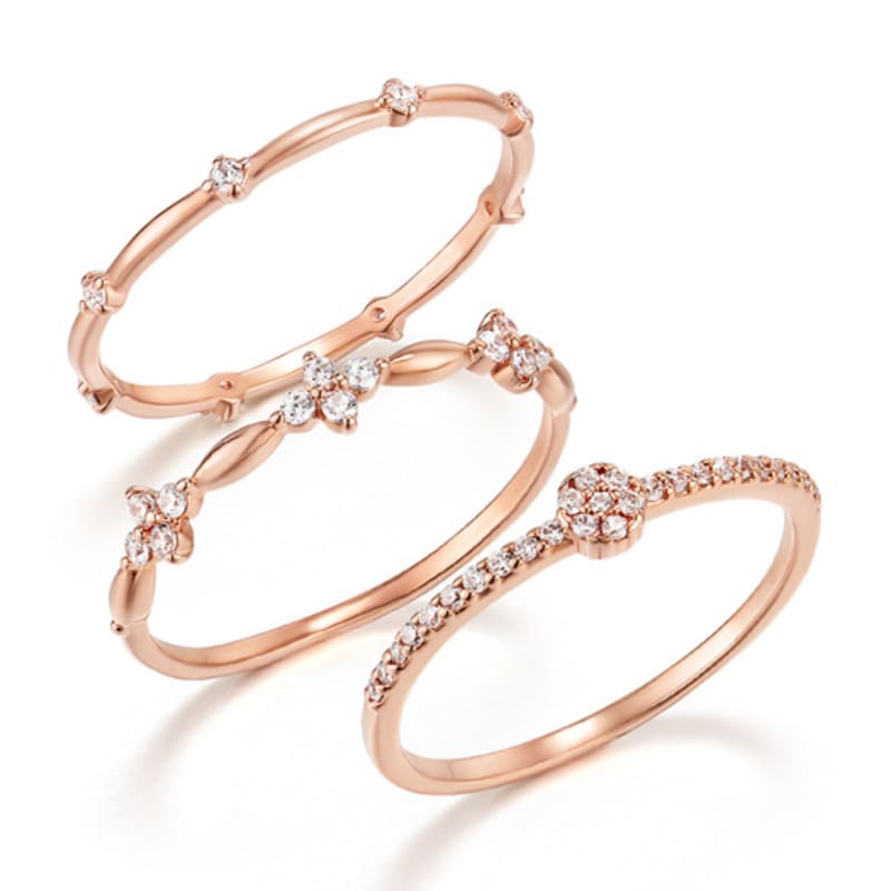 ELLE Jewelry Flower Layered Ring 3-Piece Set ELBRWR115