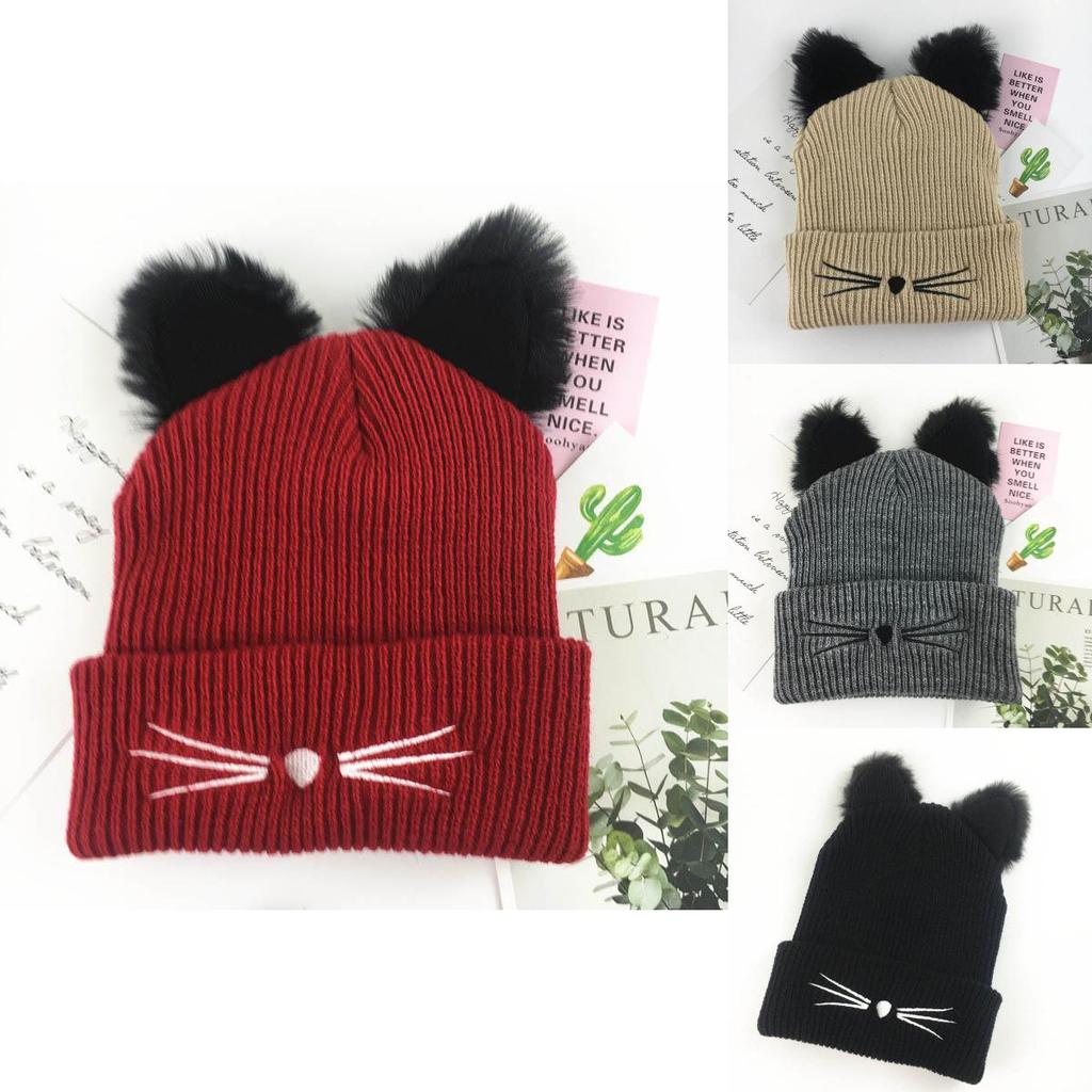 Stylish Cat Ears Women Hat Knitted Acrylic Warm Winter Beanie Caps For Ultimate Warmth