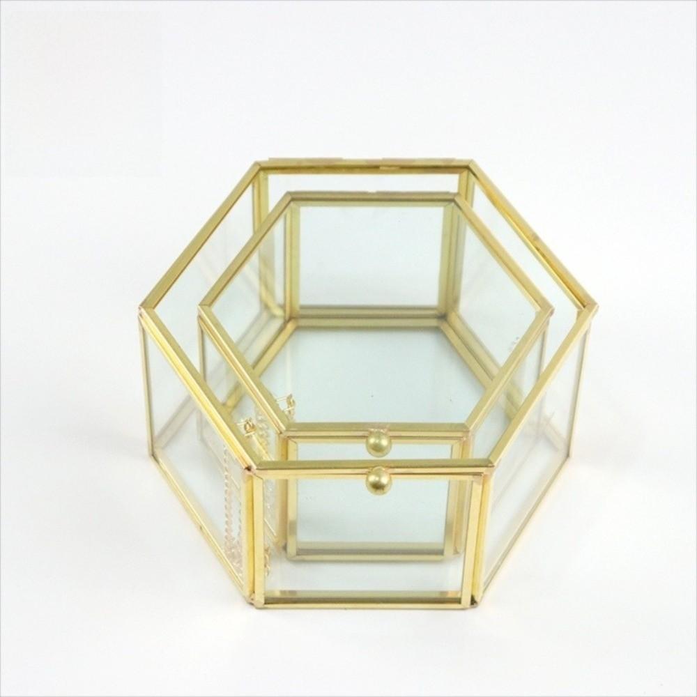 Accessories Storage Hexagon Glass Storage Box with Lid Transparent Display Case Jewelry Organizer Accessories Display