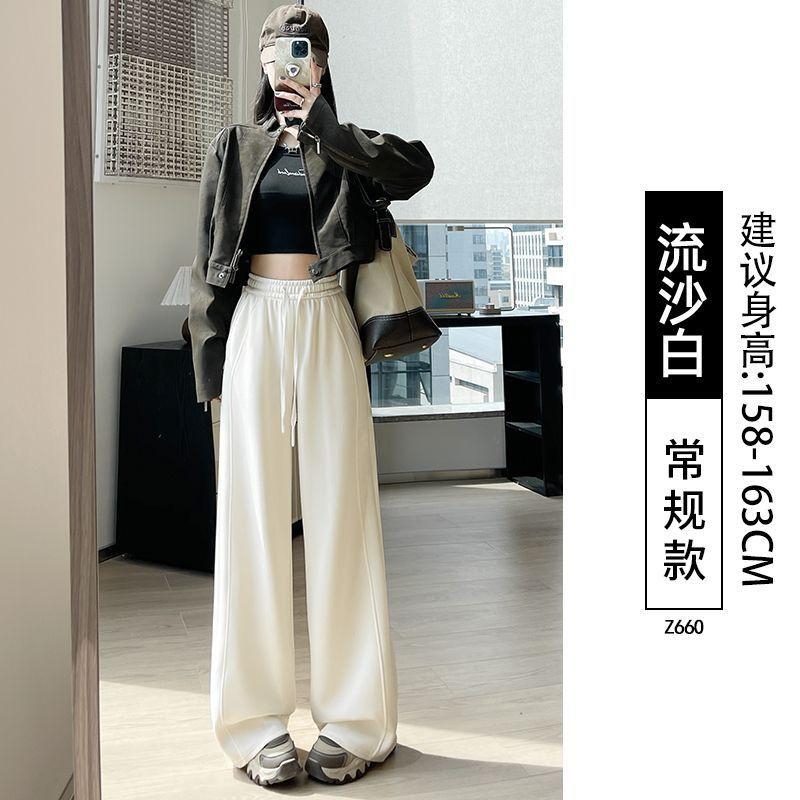 Womens Wide Leg Straight Cut Pants 2026 Fall Thick Fleece Lined Loose Fit High Waist Comfortable Casual Trousers