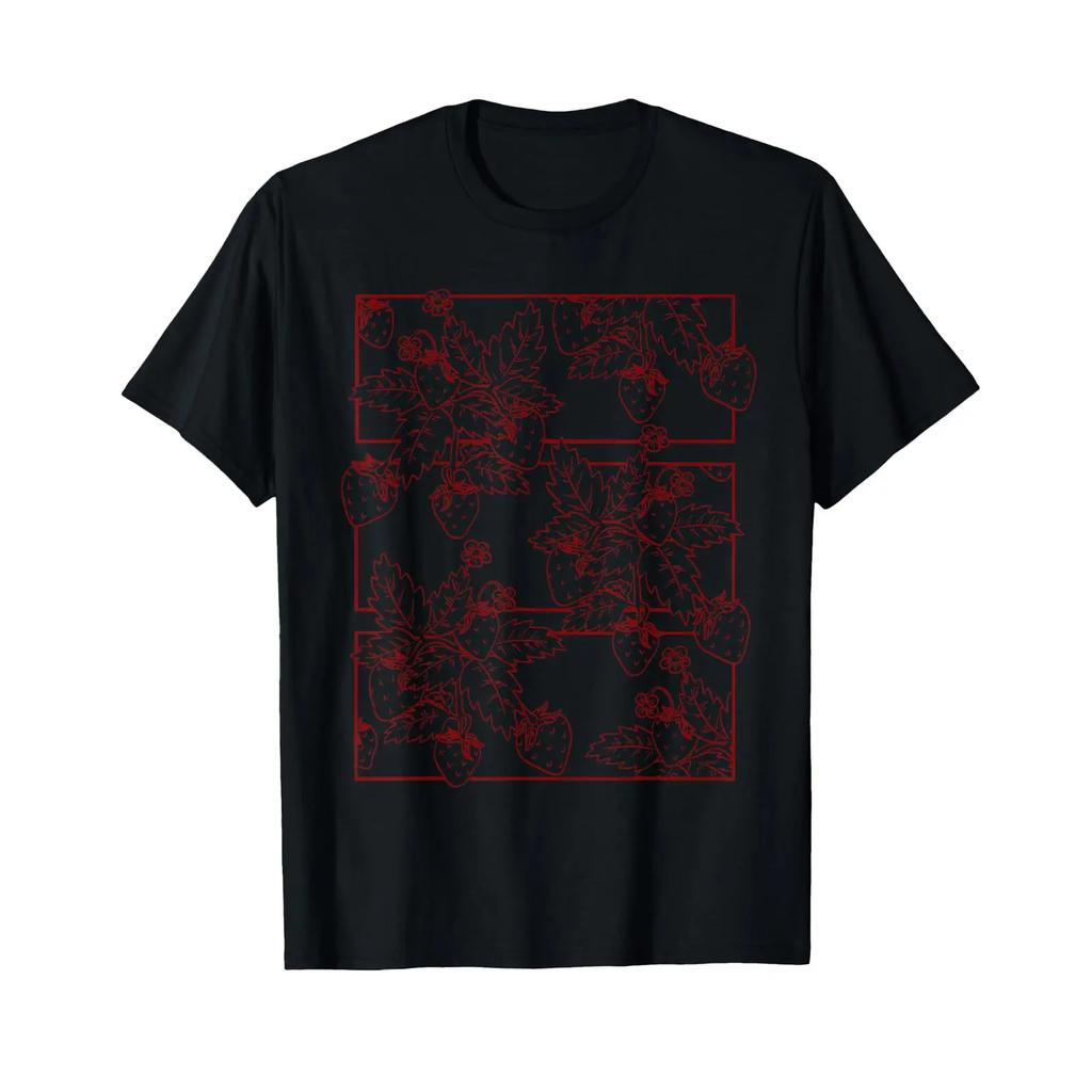 Alt Dark Academia Emo Goth Grunge Aesthetic Red Strawberry T Shirt Vintage Streetwear Graphic Designer Clothes Stretched