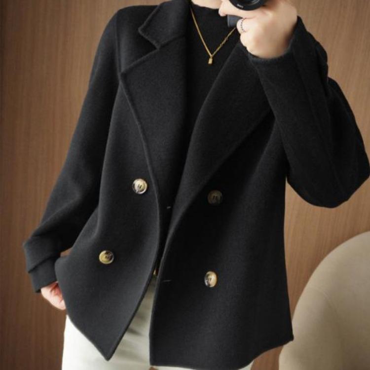 Winter Warm Women Woolen Coat Double Breasted Lapel Long Sleeve Business Jacket OL Commute Formal Loose Solid Color Thickened Coat