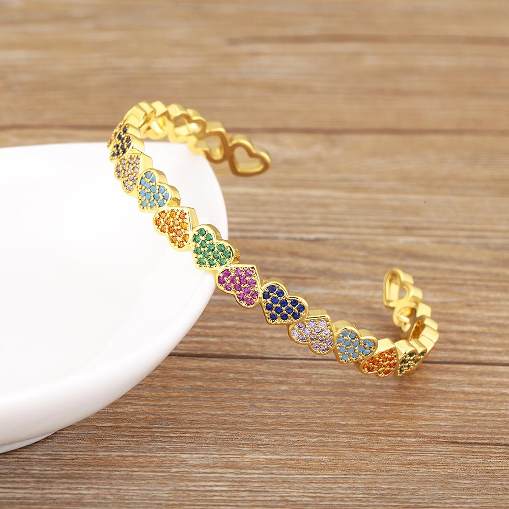 

Nidin Hot Sale Romantic Love Heart Shape Shiny Zircon Open Adjustable Bangle For Women Fashion Female Daily Party Jewelry Gifts