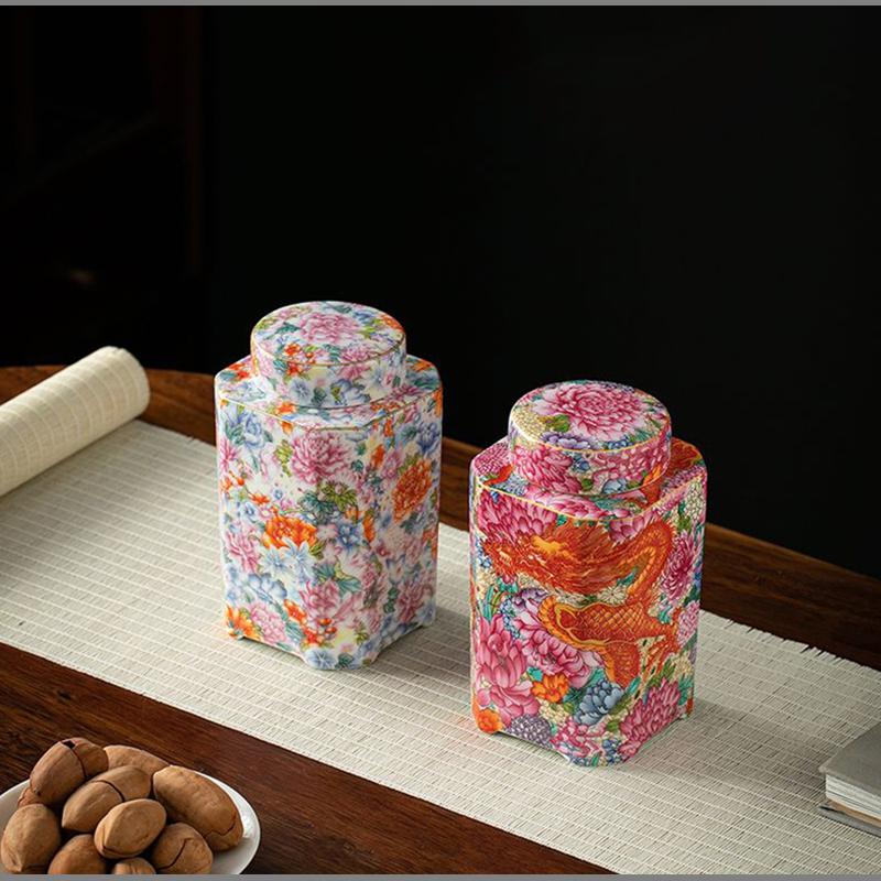 Blue and White Porcelain Tea Jar Color Ceramic Candy Jar Household Multifunctional Nuts Coffee Bean Medicinal Herb Storage Box