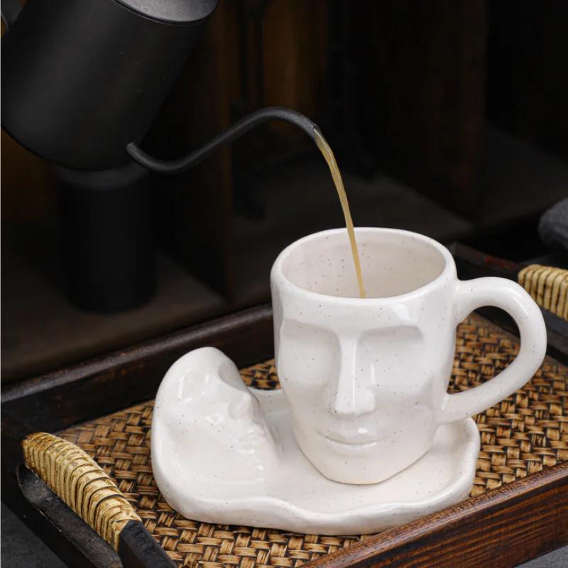 Ceramic coffee cup and sauce set creative facial cup couple drinking cup milk tea cup coffee cup milk cup tea cup