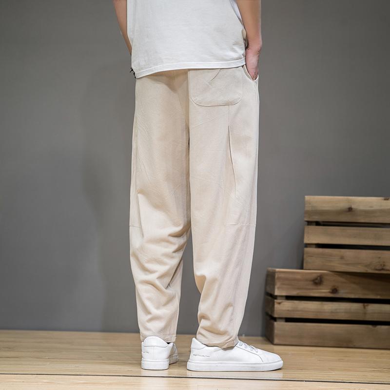 Jarné bavlneno-ľanové nohavice pánske elastický pás ležérne harémové nohavice voľné tepláky tradičné čínske nohavice pantalons homme