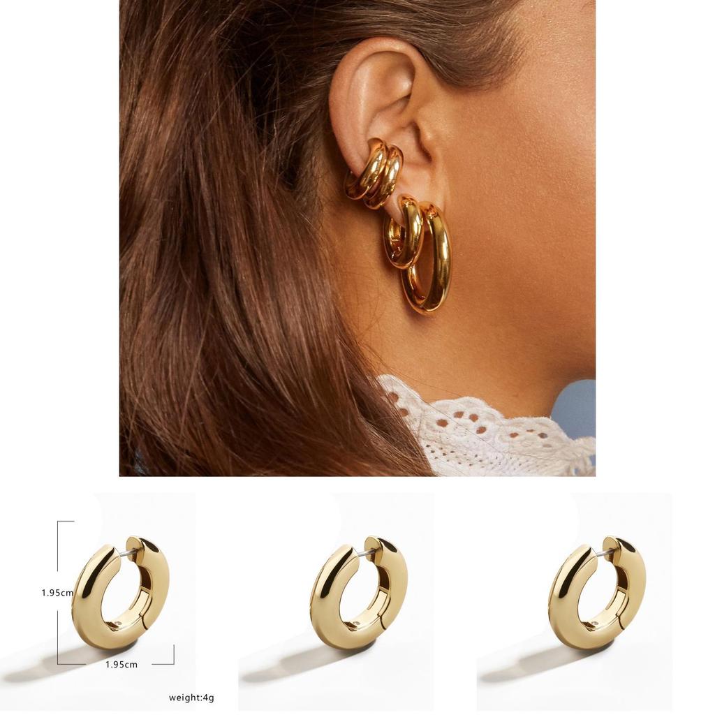 Elegant Minimalist Copper Hoop Earrings For Women Geometric Design Fashion Street Style