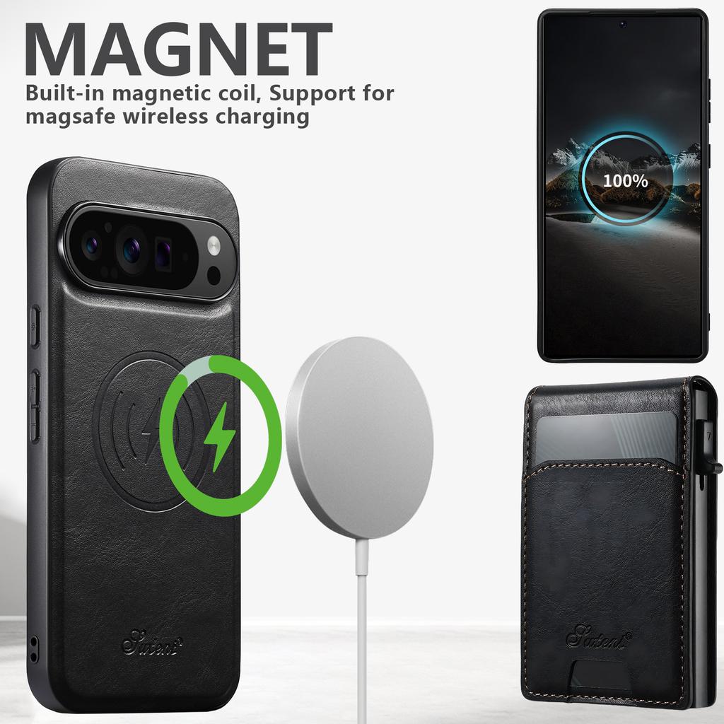 Kabelloses Lade-Lederetui für Google Pixel 11 Pro XL Pixel10 9 8 7 6 8A 7A 6A Abnehmbares Portemonnaie Kartenhalter Magnetische Abdeckung