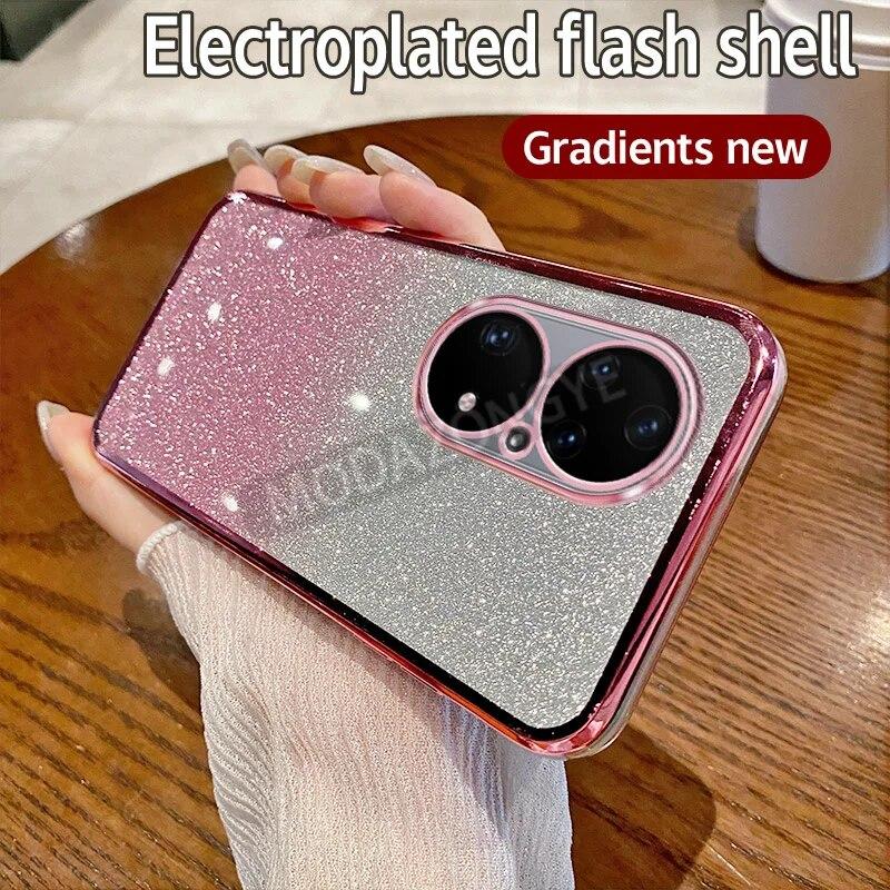 For Huawei P50 Pro Case Electroplating Soft Glitter TPU Cell phone Back Cover Huawei P50Pro Phone Casing For Girl Woman